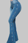 Explore More Collection - Button Detail Flare Jeans