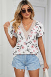 Explore More Collection - Floral V-Neck Short Sleeve T-Shirt