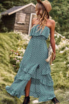 Explore More Collection - Polka Dot Strapless Slit Ruffled Maxi Dress