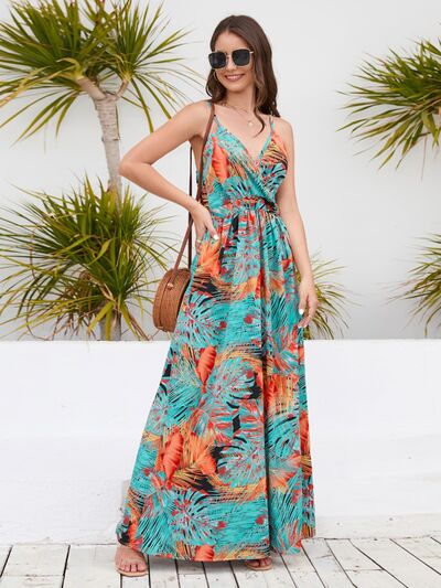 Explore More Collection - Printed Surplice Spaghetti Strap Dress