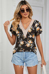 Explore More Collection - Floral V-Neck Short Sleeve T-Shirt