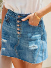 Explore More Collection - Button-Fly Distressed Raw Hem Denim Skirt