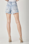 Explore More Collection - RISEN Star Print Frayed Denim Shorts