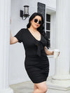 Explore More Collection - Plus Size Ruched Tied Short Sleeve Mini Dress