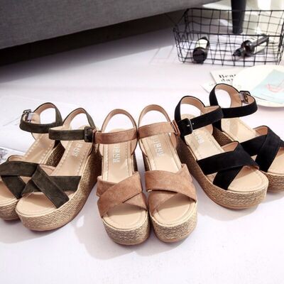 Explore More Collection - Crisscross Open Toe Wedge Sandals