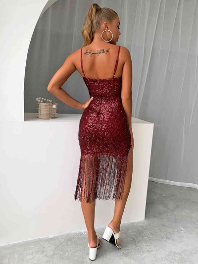 Explore More Collection - Sequin Fringe Spaghetti Strap Dress
