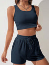 Explore More Collection - Scoop Neck Wide Strap Top and Drawstring Shorts Set