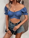 Explore More Collection - Ruched Off-Shoulder Cropped Blouse