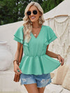 Explore More Collection - Ruffled V-Neck Peplum Blouse