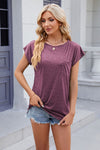 Explore More Collection - Pocketed Heathered Cap Sleeve T-Shirt