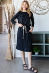 Explore More Collection - Reborn J Drawstring Waist Long Sleeve Tee Dress