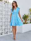 Explore More Collection - Ruffled Ditsy Floral Surplice Mini Dress