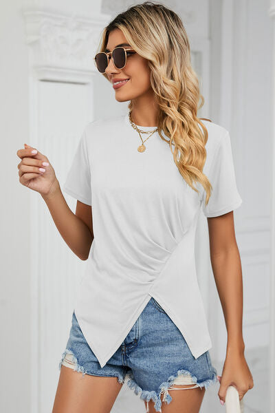 Explore More Collection - Ruched Round Neck Short Sleeve T-Shirt