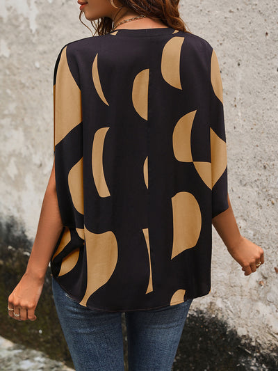 Explore More Collection - Printed Notched Slit Half Sleeve Blouse