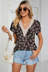 Explore More Collection - Floral V-Neck Short Sleeve T-Shirt