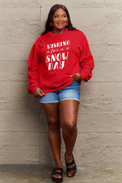 Explore More Collection - Simply Love Full Size WISHING FOR A SNOW DAY Round Neck Sweatshirt