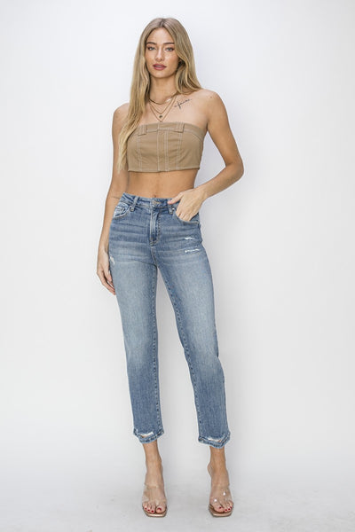 Explore More Collection - RISEN Full Size High Waist Distressed Cropped Jeans