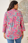 Explore More Collection - Plus Size Printed Notched Long Sleeve Blouse