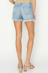 Explore More Collection - RISEN Button Fly Frayed Hem Denim Shorts