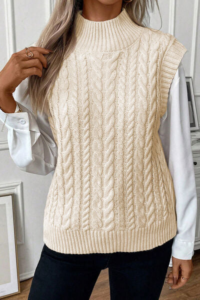 Explore More Collection - Cable-Knit Mock Neck Sweater Vest