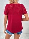 Explore More Collection - Lace Detail V-Neck Short Sleeve T-Shirt