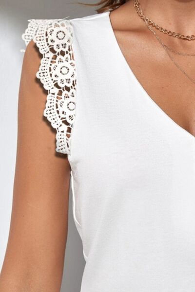 Explore More Collection - Lace Detail Quarter Button V-Neck Tank