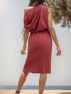 Explore More Collection - Ruched Slit Single Shoulder Dress