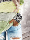 Explore More Collection - Full Size Openwork Leopard Drawstring Hooded Sweater