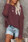 Explore More Collection - Openwork Lantern Sleeve Dropped Shoulder Sweater