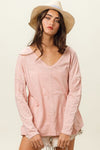 Explore More Collection - BiBi Exposed Seam V-Neck Long Sleeve T-Shirt