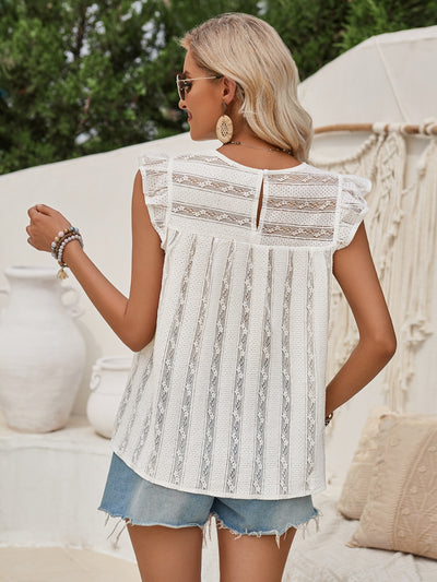 Explore More Collection - Ruffled Round Neck Cap Sleeve Blouse