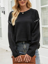 Explore More Collection - Contrast Round Neck Drop Shoulder Knit Top