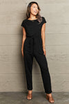 Explore More Collection - Boat Neck Short Sleeve Jumpsuit with Pockets