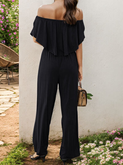 Explore More Collection - Off-Shoulder Wide Leg Jumpsuit