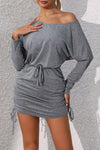 Explore More Collection - Ruched Tied Long Sleeve Mini Dress