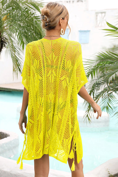 Explore More Collection - Double Take Openwork Lace Up Side Knit Cover Up