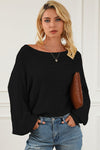 Explore More Collection - Openwork Boat Neck Lantern Sleeve Sweater