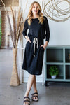 Explore More Collection - Reborn J Drawstring Waist Long Sleeve Tee Dress