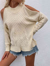 Explore More Collection - Cable-Knit Cold Shoulder Sweater