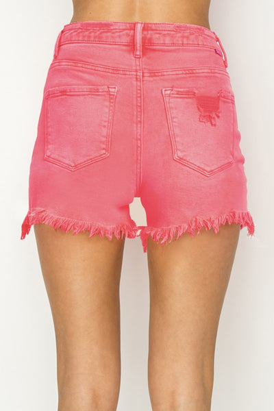 Explore More Collection - RISEN High Waist Frayed Hem Denim Shorts