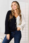 Explore More Collection - Woven Right Contrast Button-Front V-Neck Cardigan
