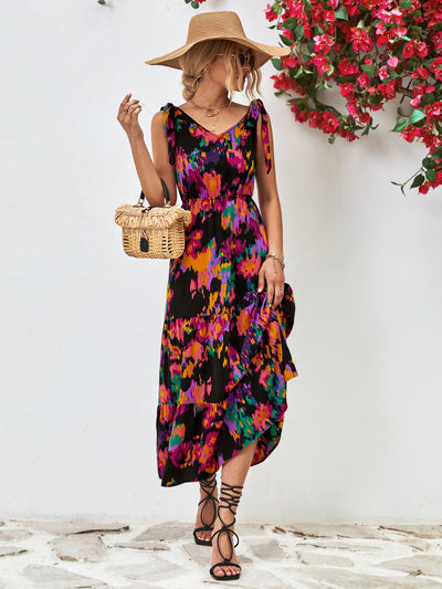 Explore More Collection - Multicolored V-Neck Backless Midi Dress