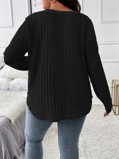 Explore More Collection - Plus Size V-Neck Long Sleeve T-Shirt