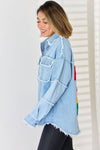 Explore More Collection - PEACE Raw Hem Dropped Shoulder Denim Top