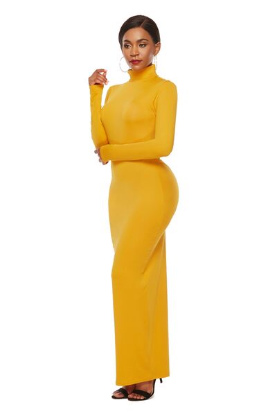 Explore More Collection - Mock Neck Long Sleeve Maxi Slim Dress