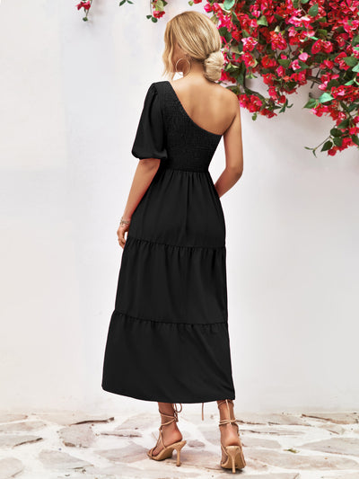 Explore More Collection - Smocked One-Shoulder Midi Dress