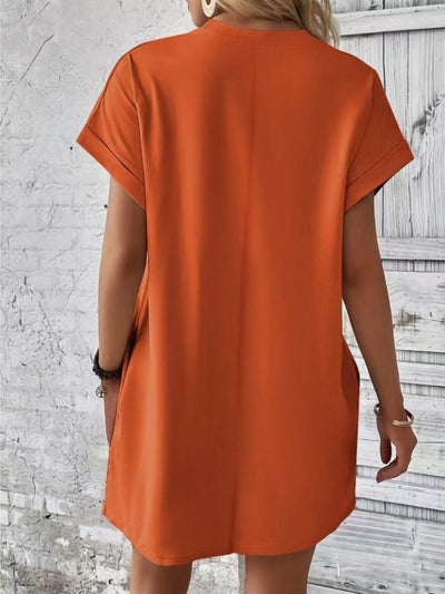 Explore More Collection - Pocketed Round Neck Short Sleeve Dress