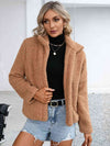 Explore More Collection - Collared Neck Open Front Faux Fur Outerwear