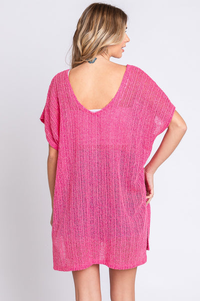 Explore More Collection - GeeGee Short Sleeve Side Slit Knit Cover Up Dress