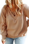 Explore More Collection - Plus Size Waffle -Knit V-Neck Long Sleeve Blouse
